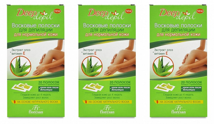 Восковые полоски Floresan  Deep Depil для нормальной кожи с алоэ вера 20 полосок, 3 шт