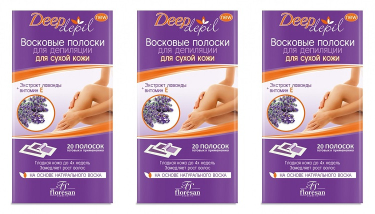 Восковые полоски Floresan  Deep Depil  для сухой кожи с лавандой 20 полосок, 3 шт