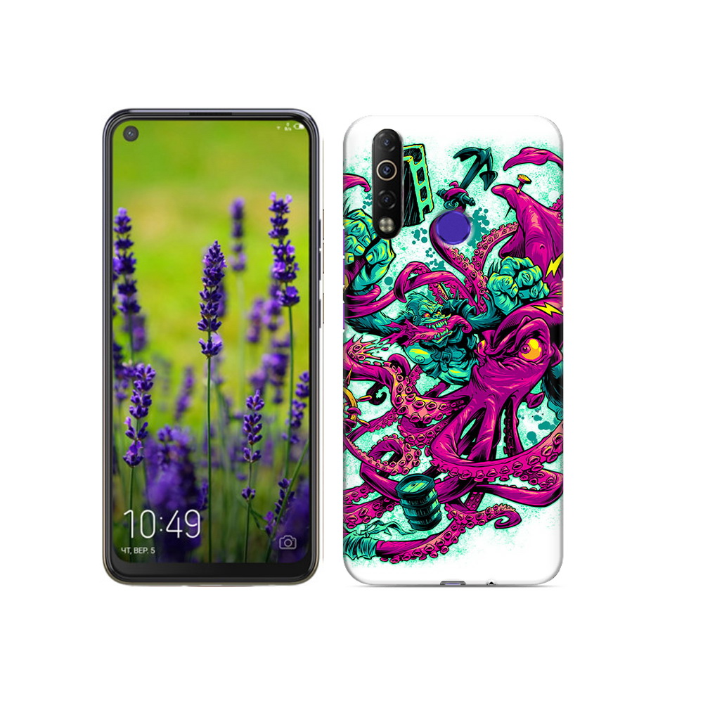 

Чехол MyPads Tocco для Tecno Camon 12 Air фиолетовый кракен, Прозрачный, Tocco