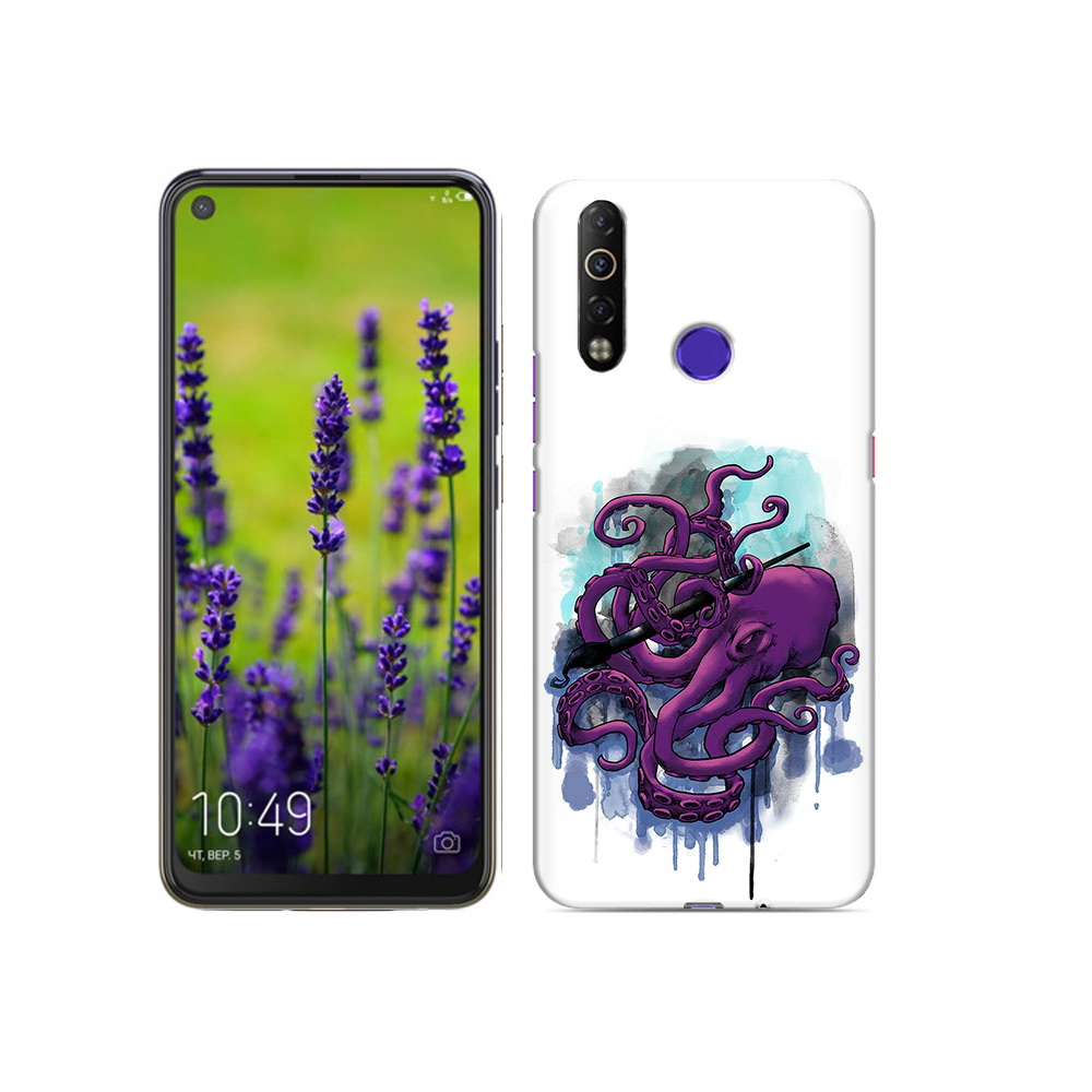 

Чехол MyPads Tocco для Tecno Camon 12 Air фиолетовый осьминог, Прозрачный, Tocco