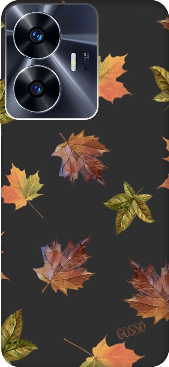 

Матовый Soft Touch силиконовый чехол на Realme C55 с 3D принтом "Maple" черный, Черный;оранжевый, 159500