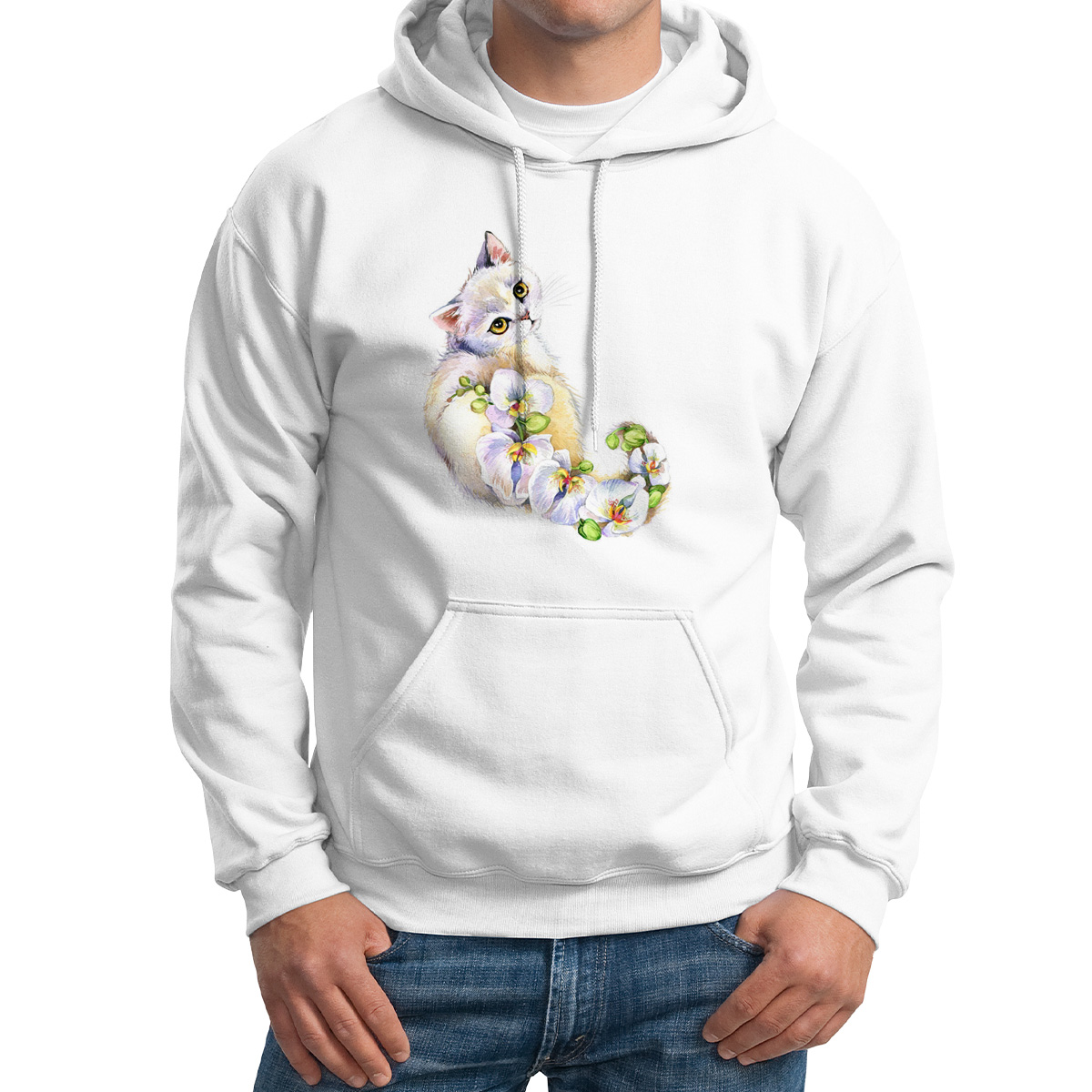 

Худи унисекс CoolPodarok Кошки Орхидеи белое 56 RU, 6M015282