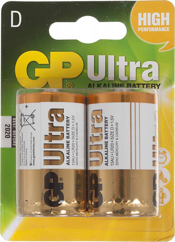 Батарея GP Ultra 13AU-UE2, 2 шт D батарея gp 15aup 2шт ultra plus alkaline aa