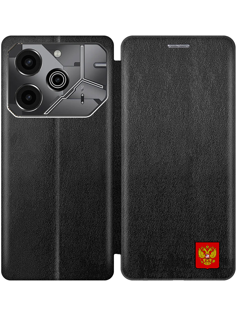 

Чехол-книжка на Tecno Pova 6 Pro с принтом "Герб России" черный, 781971081