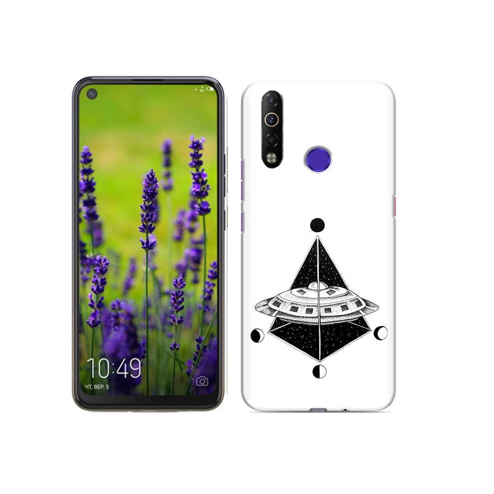 

Чехол MyPads Tocco для Tecno Camon 12 Air черно белая летающая тарелка, Прозрачный, Tocco