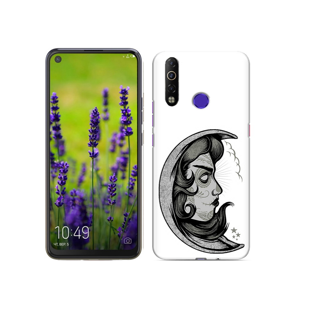 

Чехол MyPads Tocco для Tecno Camon 12 Air черно белая луна с лицом, Прозрачный, Tocco
