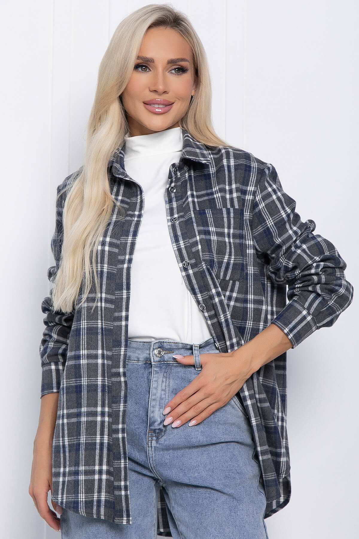 

Рубашка женская LT Collection Денни синяя 46 RU, Синий, Денни