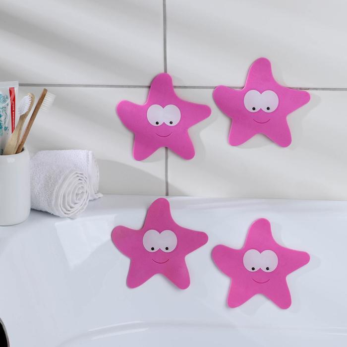 фото Набор мини-ковриков для ванны на присосках«звёзда», 12×13 см, 4 шт, цвет микс доляна