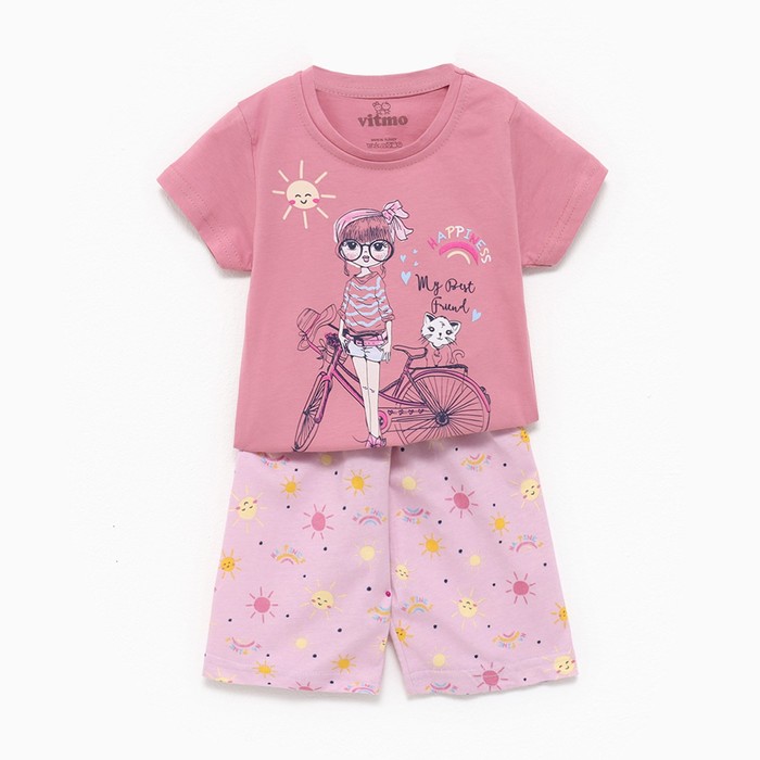 Пижама (футболка/шорты) для девочки, цвет пудра, рост 92см