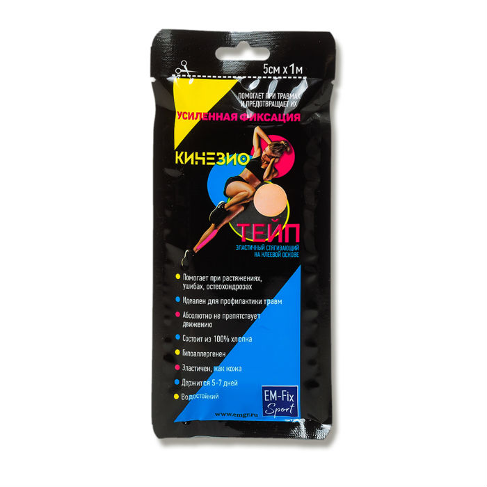 

Кинезио-тейп EМ-Fix Sport усиленной фиксации бежевый 5 см х 1 м 1 шт, Усиленная фиксация