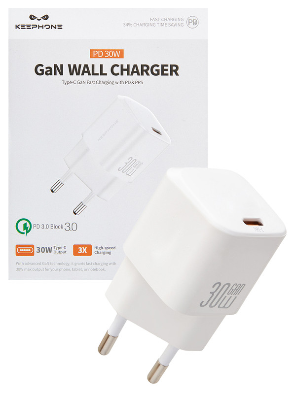 

Быстрая зарядка Keephone для iPhone 15 Type-C адаптер 30W Белый, зарядка для iPhone 15 Type-C 30W
