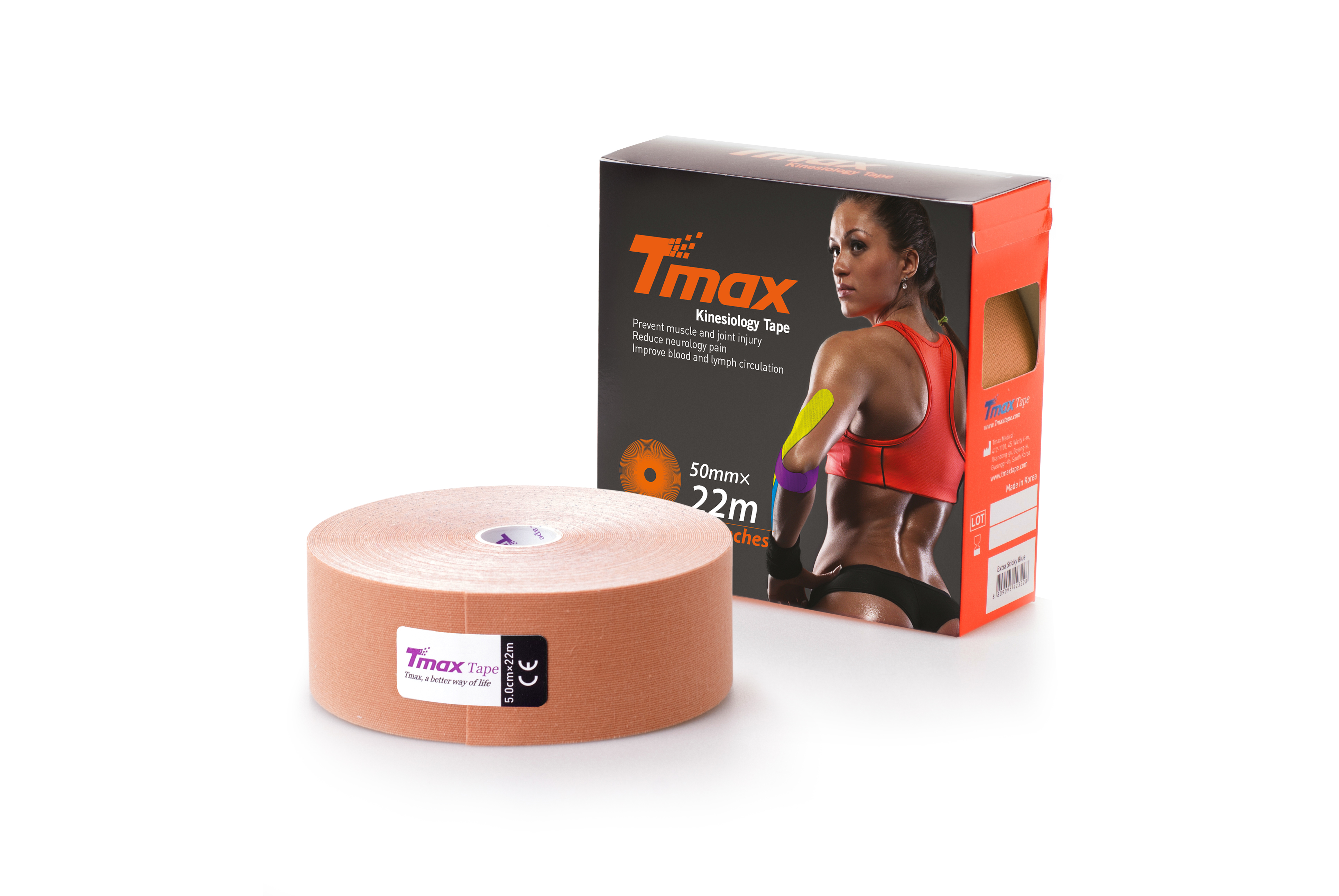 

Кинезио тейп хлопок Tmax Extra Sticky 5см x 22м, бежевый, Extra Sticky Medium Roll