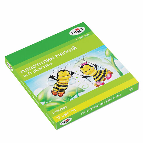 

Пластилин восковой ГАММА "Пчелка", 12 цветов, 180 г, со стеком, картонная упаковка, 28003, Разноцветный