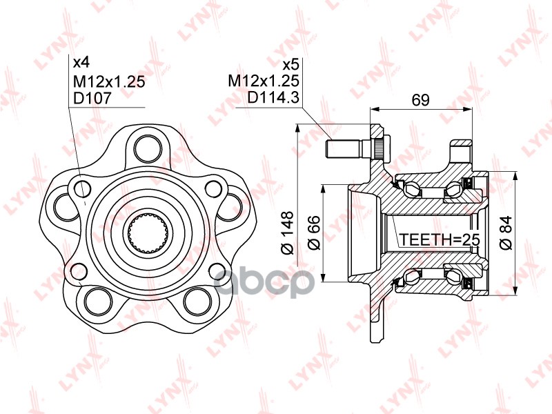 

Ступица Nissan Juke (10-),Qashqai (07-13),X-Trail (07-) Колеса Заднего Lynx Wh1356