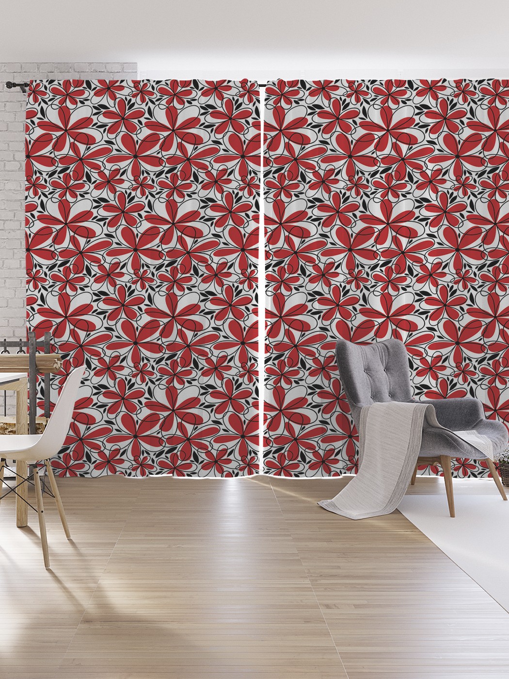 

Шторы под лён JoyArty "Обрисовка цветов", серия Oxford DeLux, 340х265 см, Обрисовка цветов