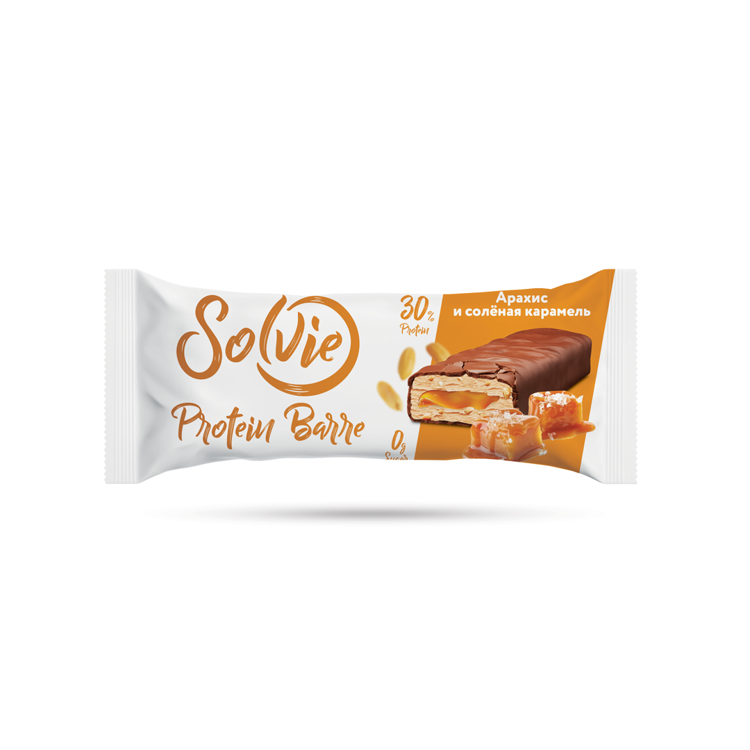 Протеиновый батончик Solvie Protein Barre, Арахис и соленая карамель, 24 шт по 50 г