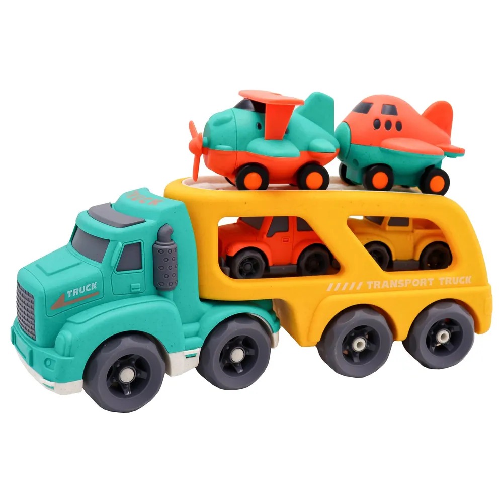 Эко-машинка Funky Toys 32 см, желт грузовик, с 4 транспсредст FT0416368