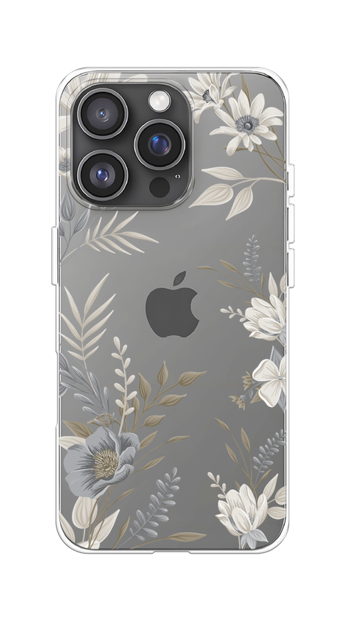 

Чехол на Apple iPhone 16 Pro "Цветы сепия", Серый;прозрачный;зеленый;белый, 16250-1