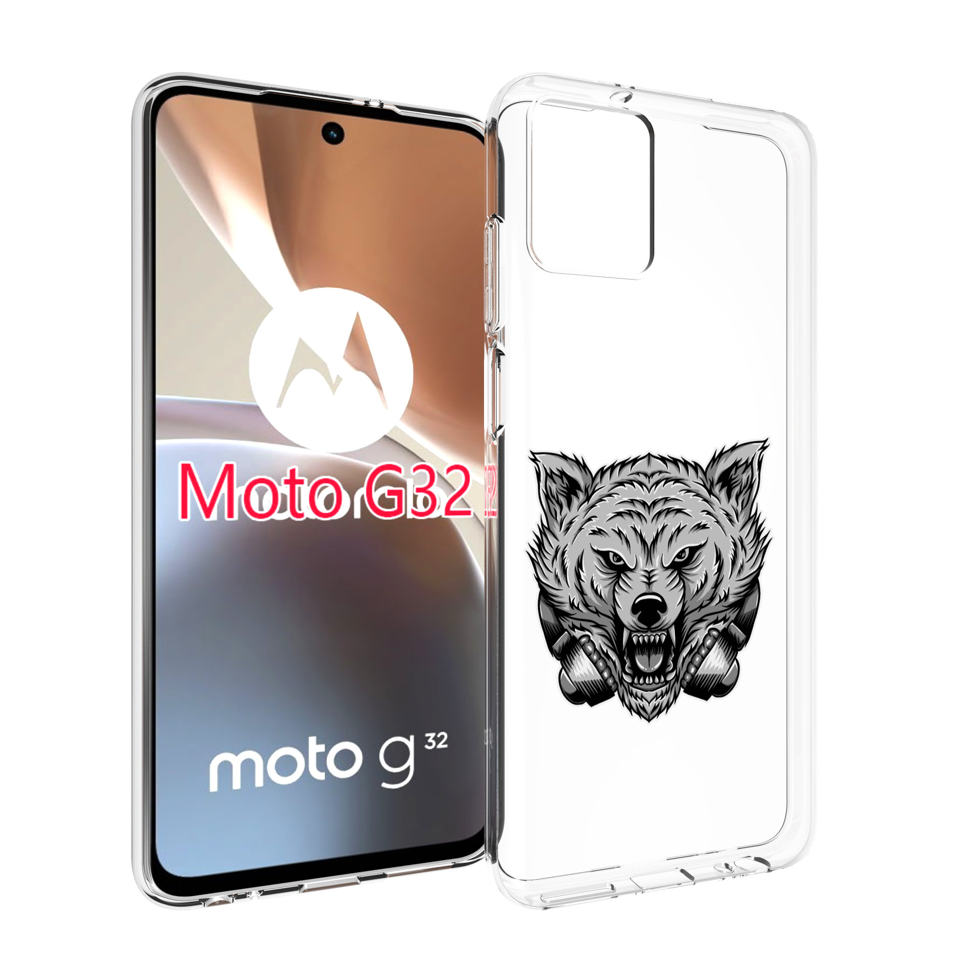 

Чехол MyPads Волк-в-наушниках мужской для Motorola Moto G32, Прозрачный, Tocco