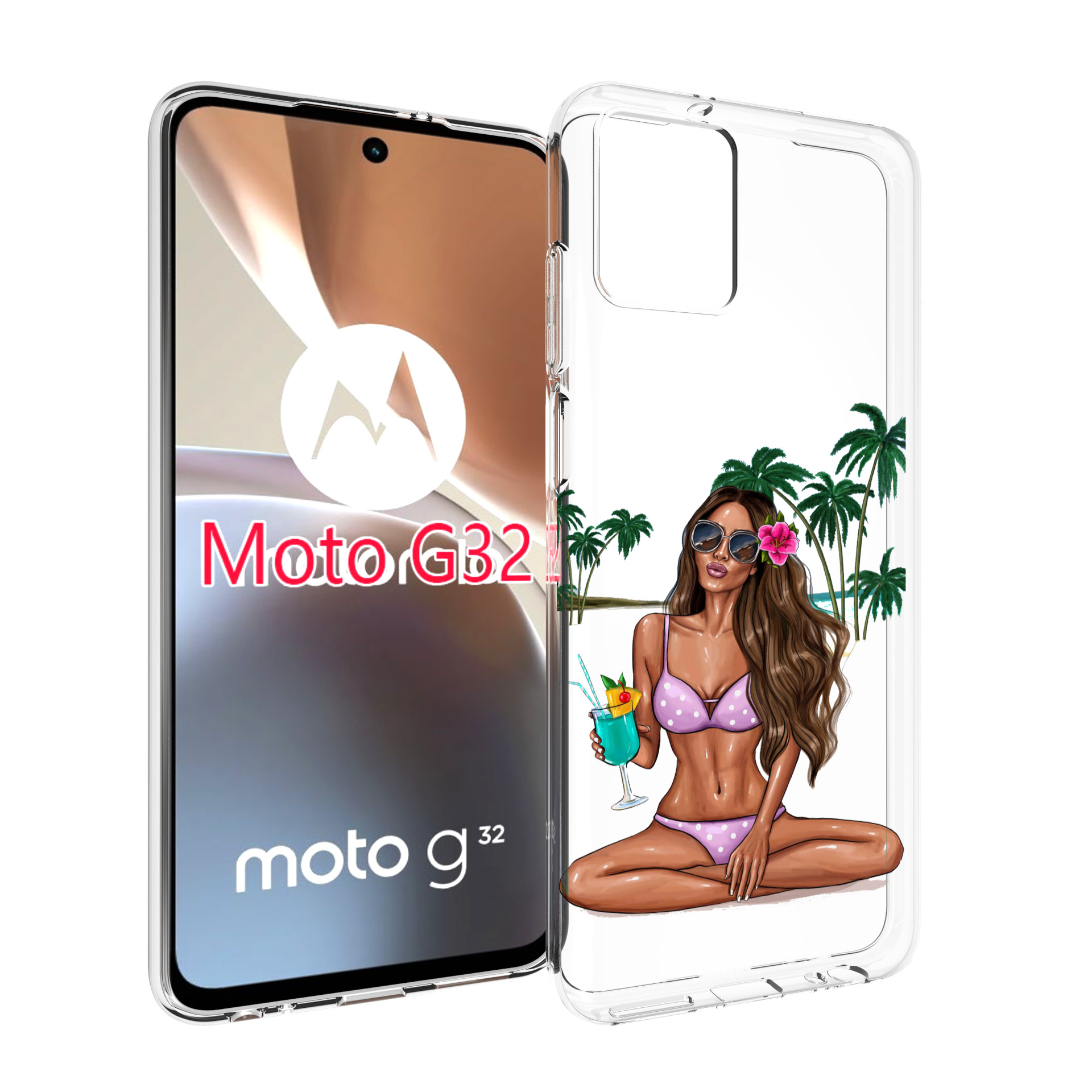 

Чехол MyPads Гавайская-девушка женский для Motorola Moto G32, Прозрачный, Tocco