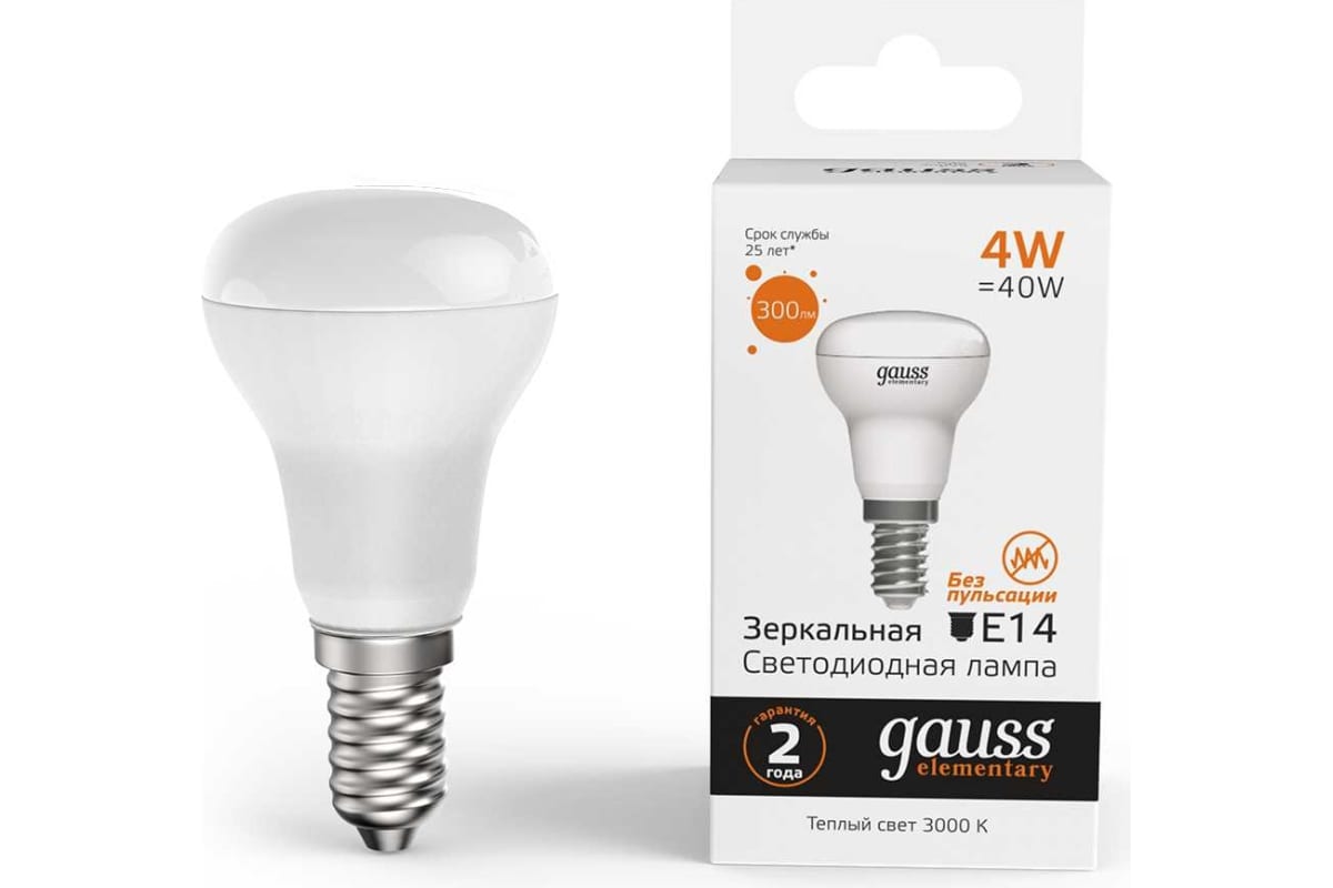 

Упаковка ламп LED GAUSS E14, рефлектор, 4Вт, 63114, 10 шт.