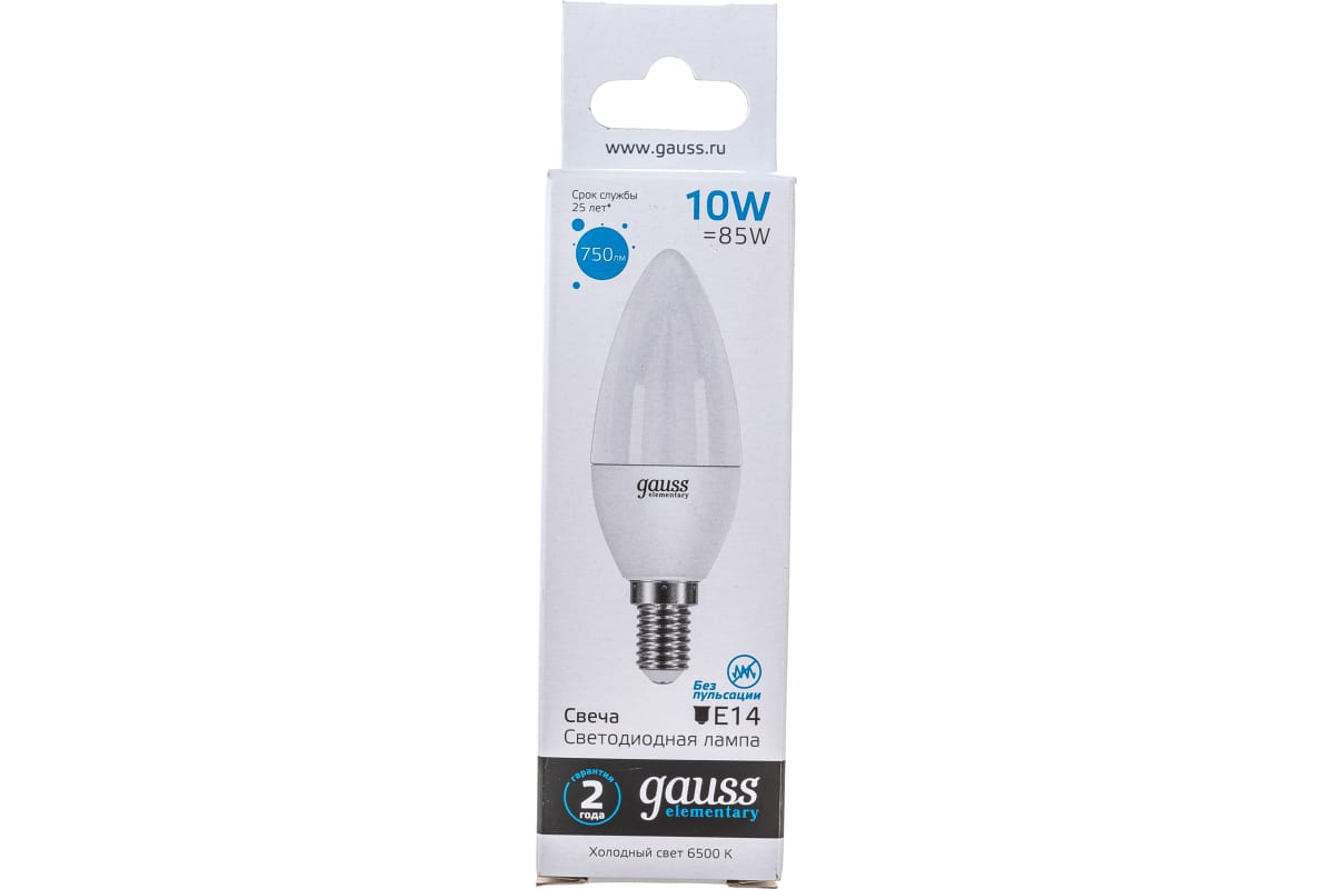 

Упаковка ламп LED GAUSS E14, свеча, 10Вт, 33130, 10 шт.