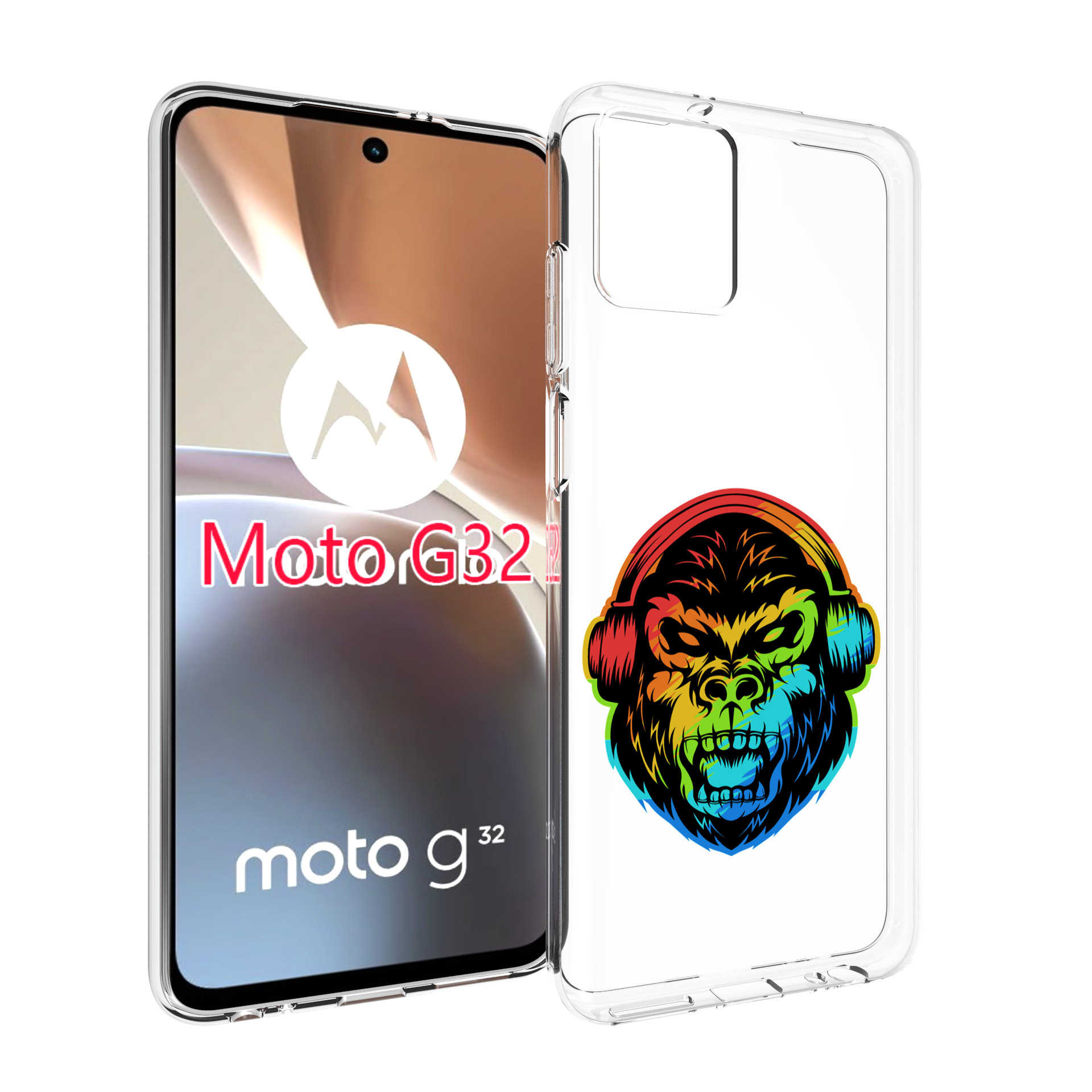 

Чехол MyPads Горилла-в-наушниках для Motorola Moto G32, Прозрачный, Tocco