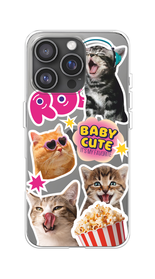 

Чехол на Apple iPhone 16 Pro "Popcorn cats", Серый;коричневый;розовый, 16250-1