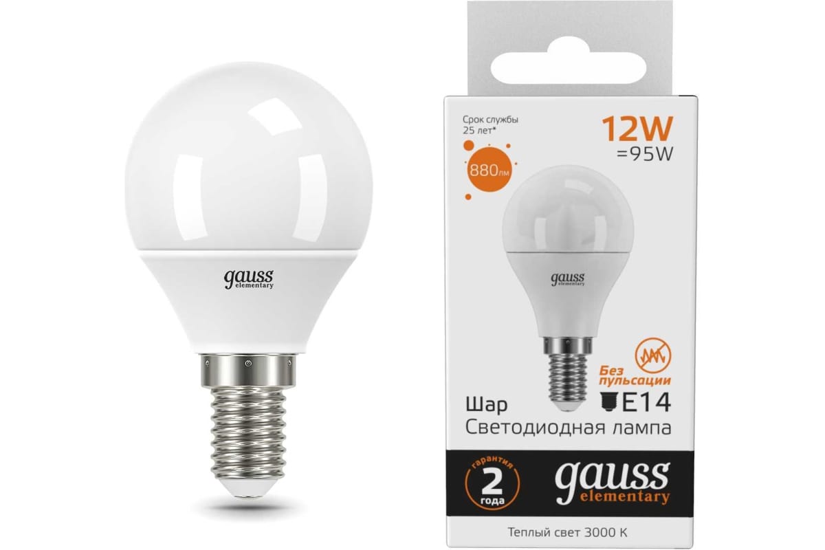 

Упаковка ламп LED GAUSS E14, шар, 12Вт, 10 шт. 53112, Упаковка ламп LED GAUSS E14, шар, 12Вт, 10 шт. [53112]