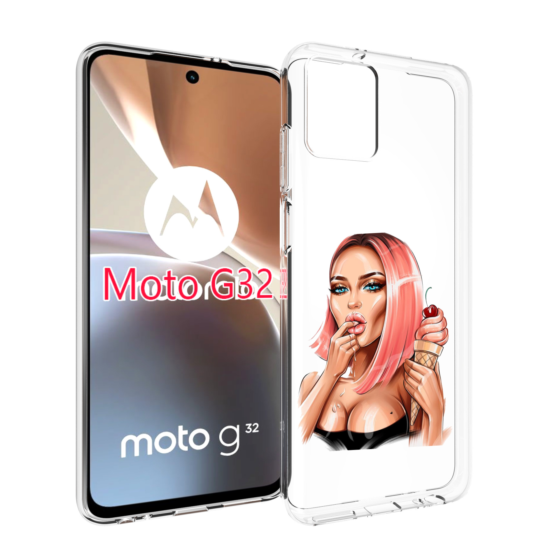 

Чехол MyPads Девушка-и-мороженое женский для Motorola Moto G32, Прозрачный, Tocco