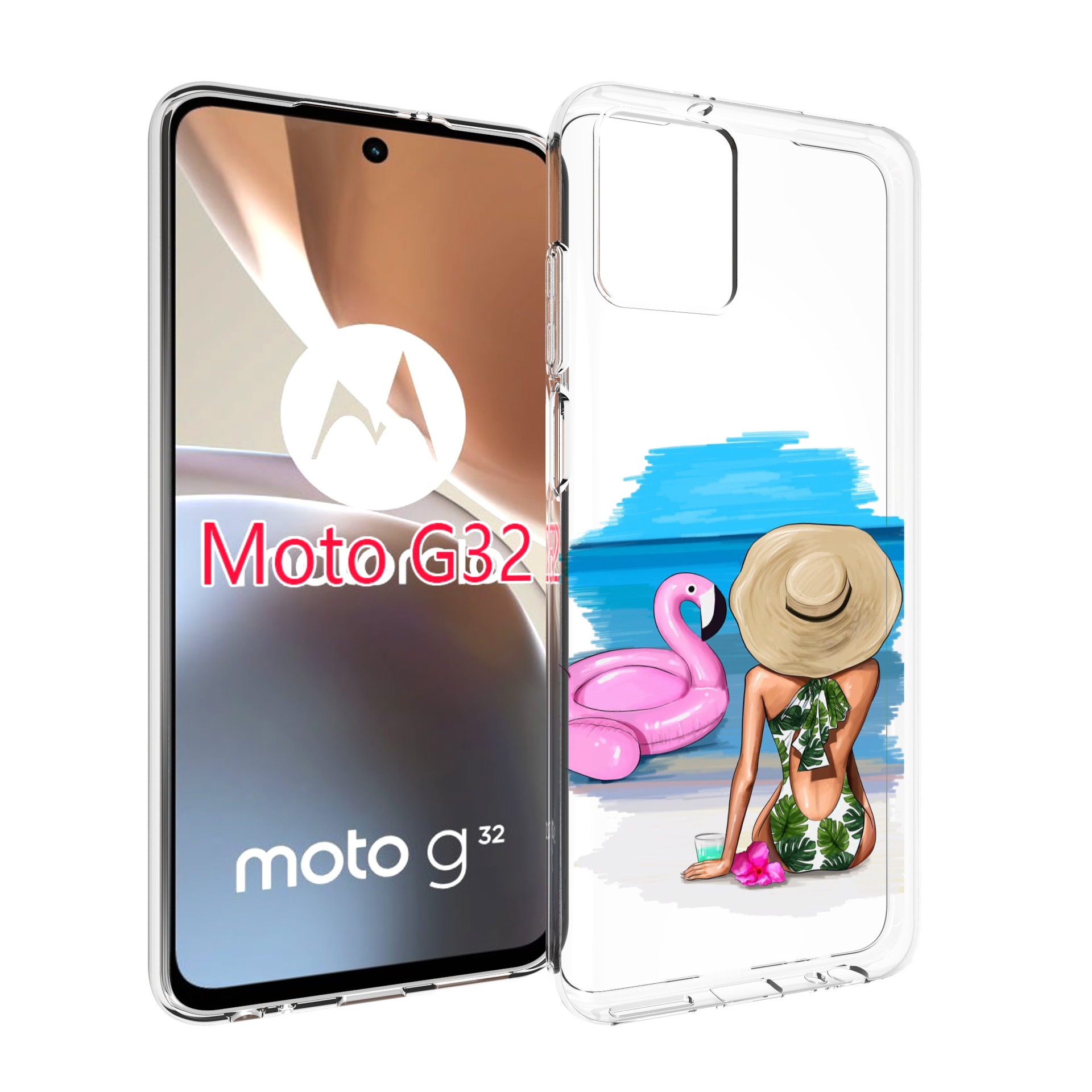 

Чехол MyPads Девушка-и-фламинго женский для Motorola Moto G32, Прозрачный, Tocco