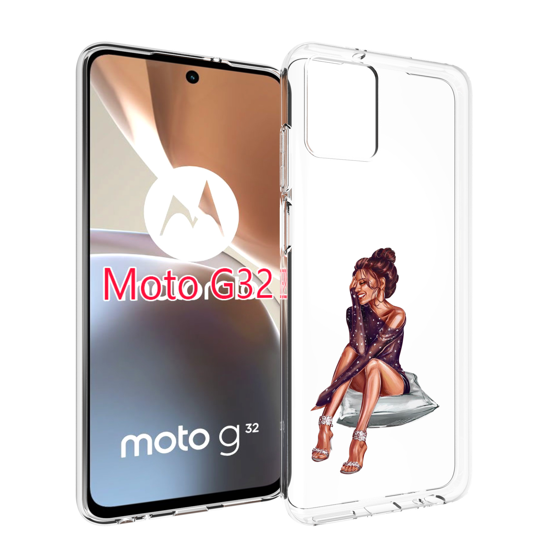 

Чехол MyPads Девушка-на-подушке женский для Motorola Moto G32, Прозрачный, Tocco