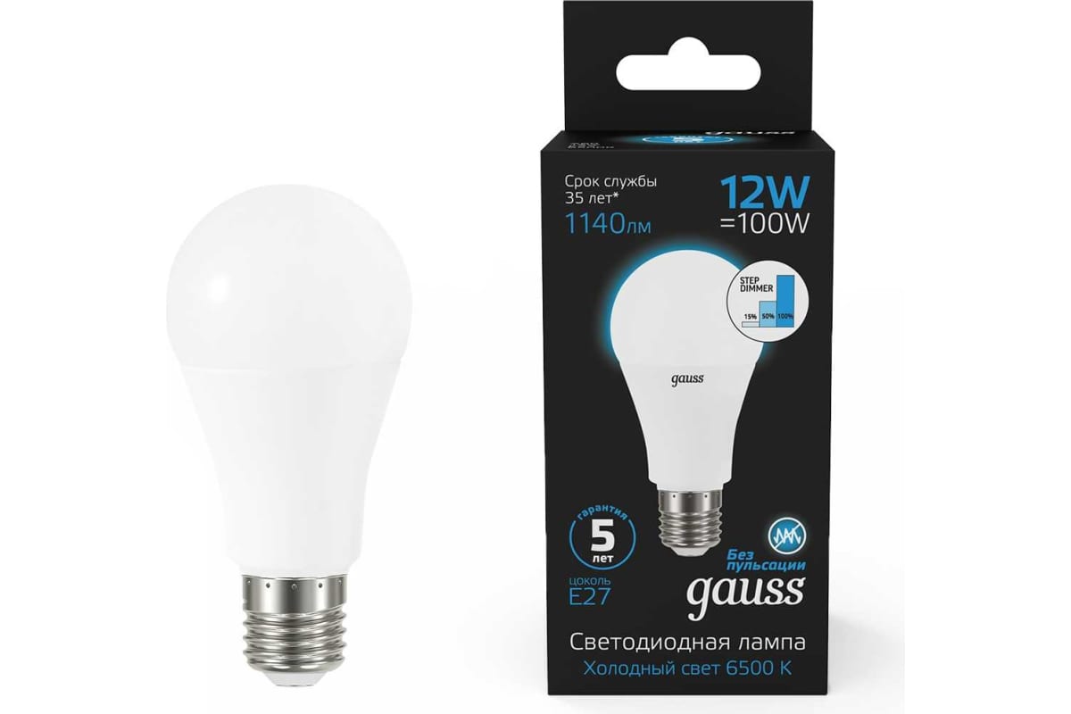 

Упаковка ламп LED GAUSS E27, груша, 12Вт, 102502312, 10 шт.