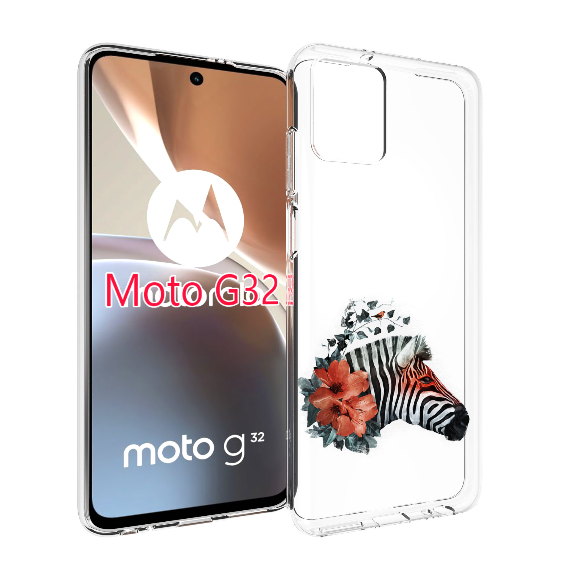 

Чехол MyPads Зебра с цветами для Motorola Moto G32, Прозрачный, Tocco