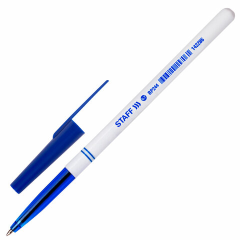 Ручка шариковая STAFF Basic BP-244, СИНЯЯ, корпус белый, узел 0,7 мм, линия письма 0,35