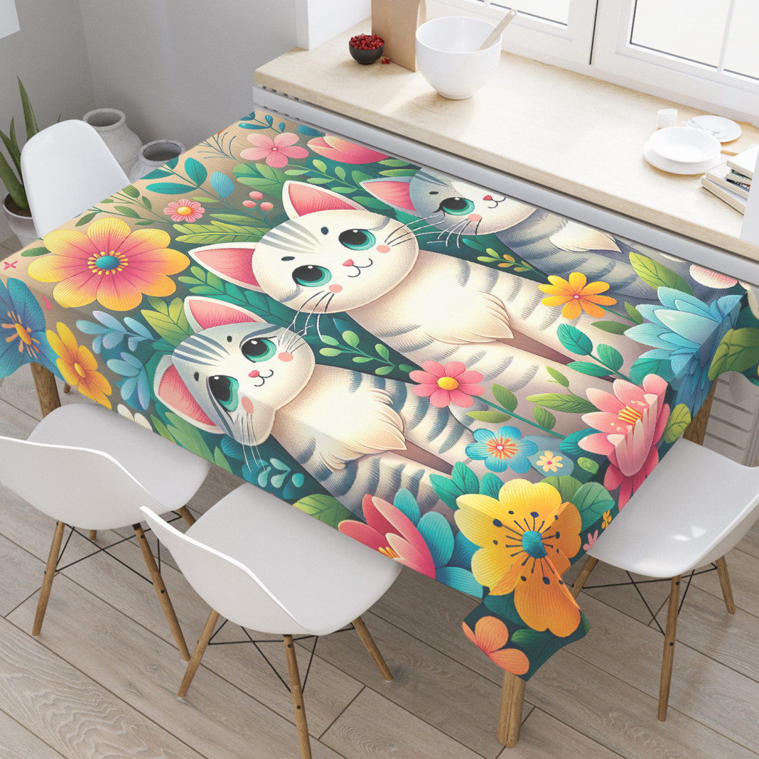 

Скатерть JoyArty Коты в цветах 120х145, tcox_sd1091_120x145, Розовый