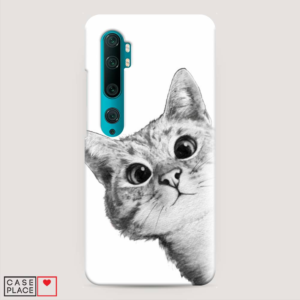 фото Пластиковый чехол "кот рисунок черно-белый" на xiaomi mi note 10 awog
