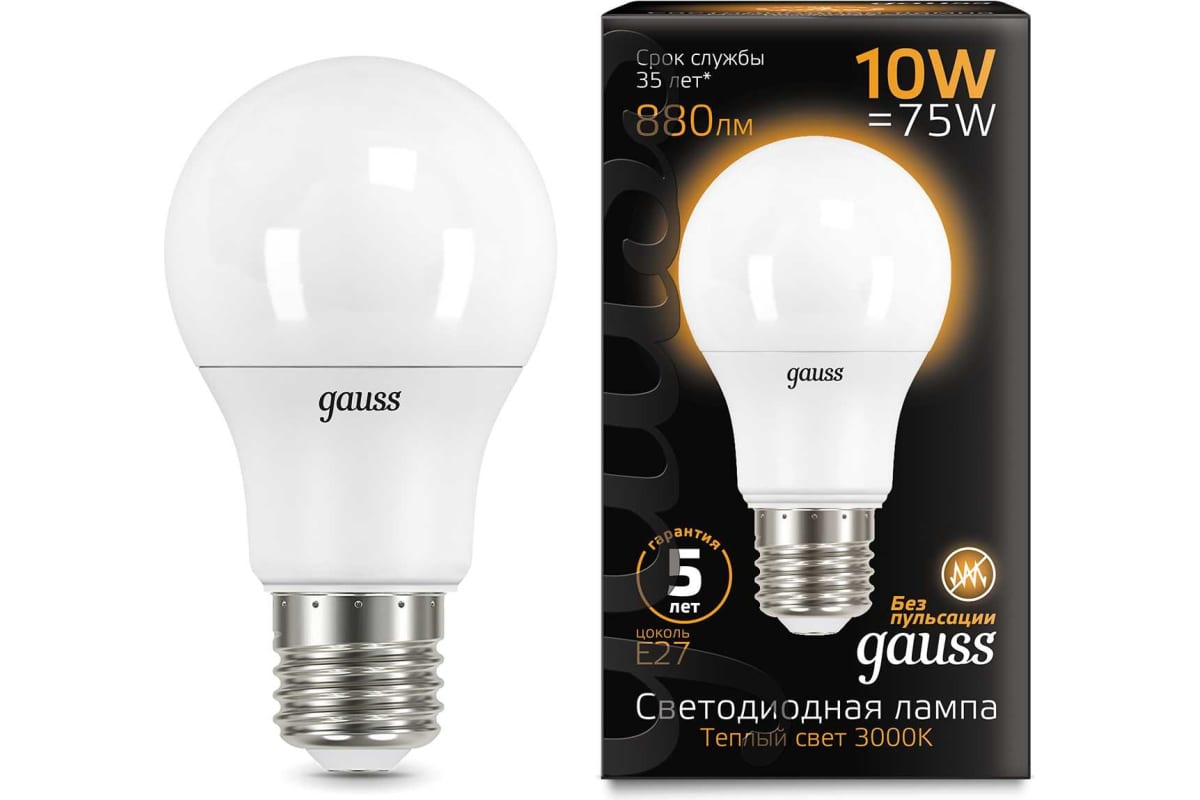 

Упаковка ламп LED GAUSS E27, шар, 10Вт, A60, 10 шт. 102502110, Упаковка ламп LED GAUSS E27, шар, 10Вт, A60, 10 шт. [102502110]