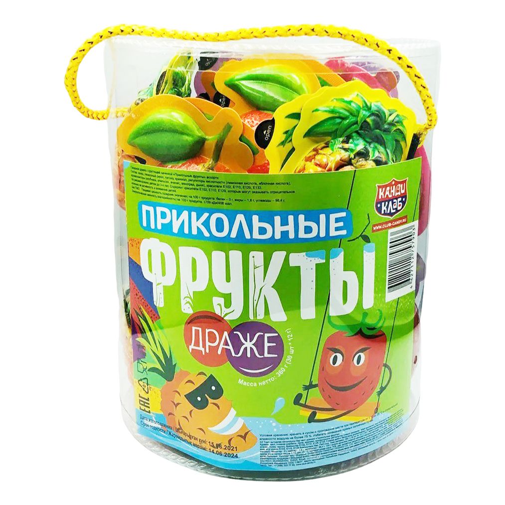 

Драже сахарное Канди Клаб Прикольные фрукты с хрустящей начинкой 12 г в ассортименте