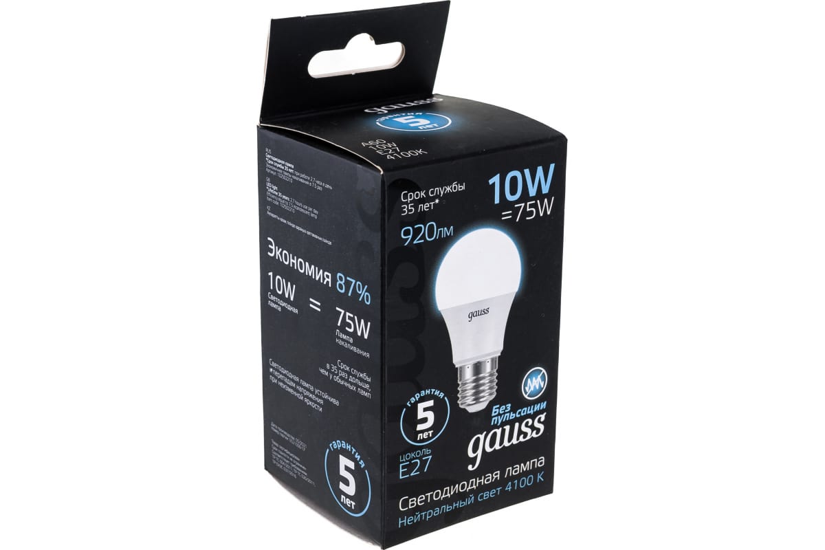

Упаковка ламп LED GAUSS E27, шар, 10Вт, A60, 10 шт. 102502210, Упаковка ламп LED GAUSS E27, шар, 10Вт, A60, 10 шт. [102502210]