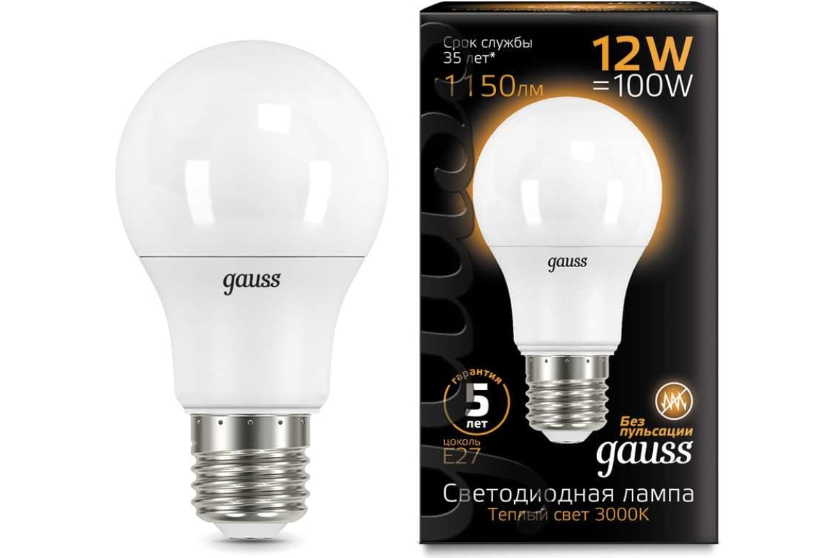 

Упаковка ламп LED GAUSS E27, шар, 12Вт, A60, 10 шт. 102502112, Упаковка ламп LED GAUSS E27, шар, 12Вт, A60, 10 шт. [102502112]