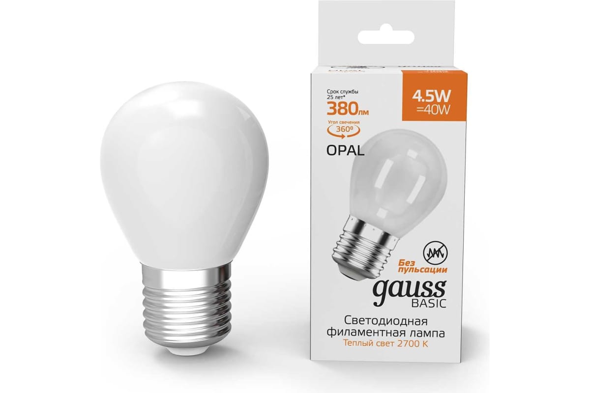 

Упаковка ламп LED GAUSS E27, шар, 4.5Вт, 1055215, 10 шт.