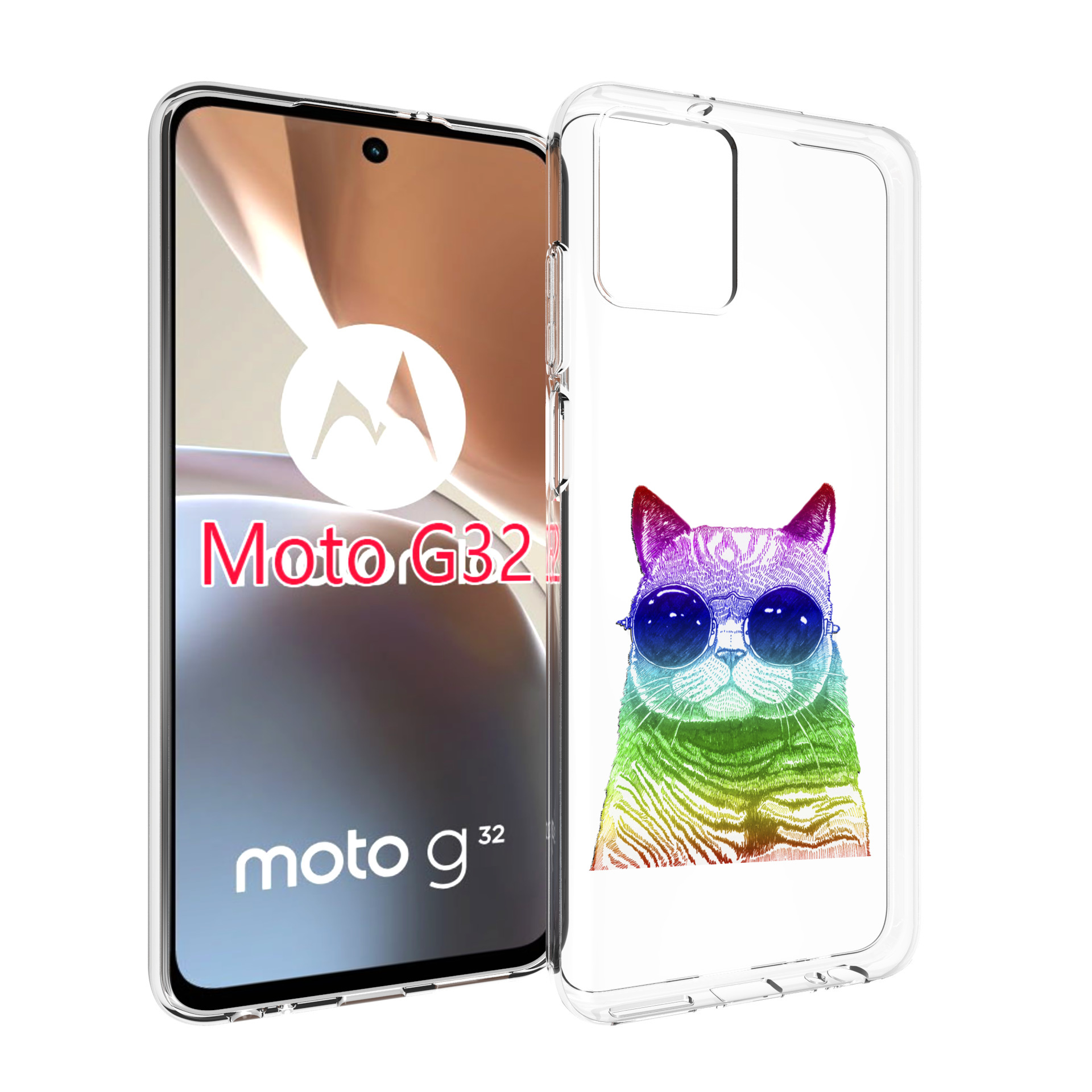 

Чехол MyPads Кот в очках для Motorola Moto G32, Прозрачный, Tocco