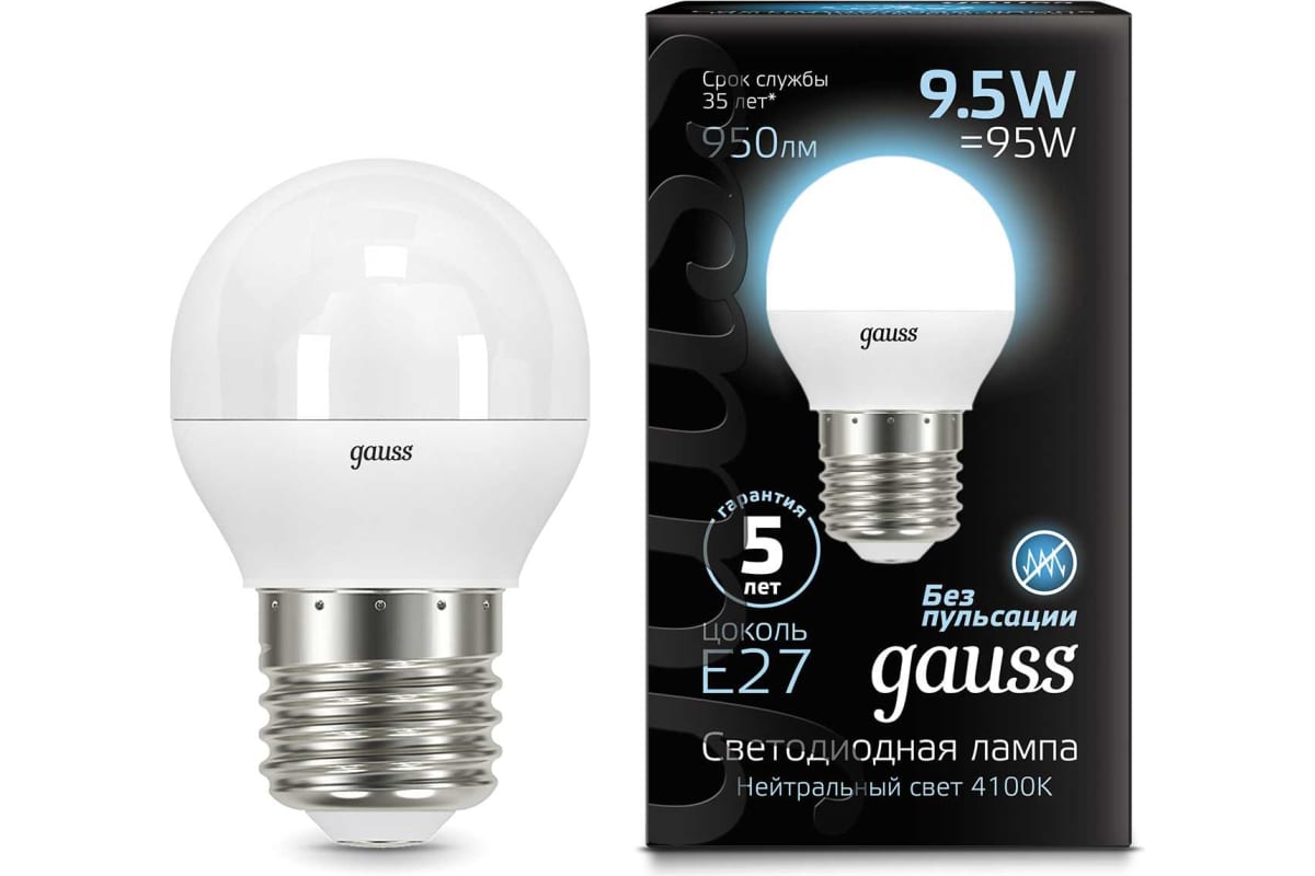 

Упаковка ламп LED GAUSS E27, шар, 9.5Вт, 10 шт. 105102210, Упаковка ламп LED GAUSS E27, шар, 9.5Вт, 10 шт. [105102210]