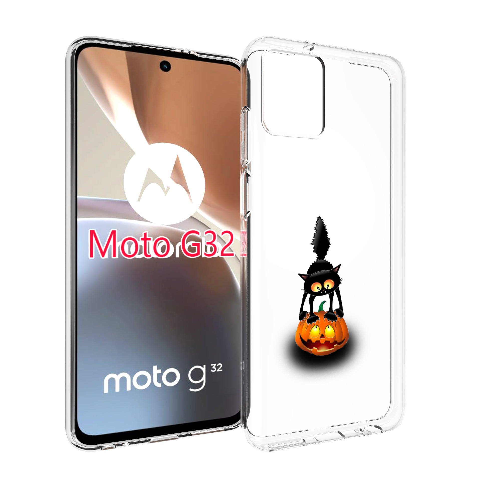 

Чехол MyPads Котик с тыквой для Motorola Moto G32, Прозрачный, Tocco