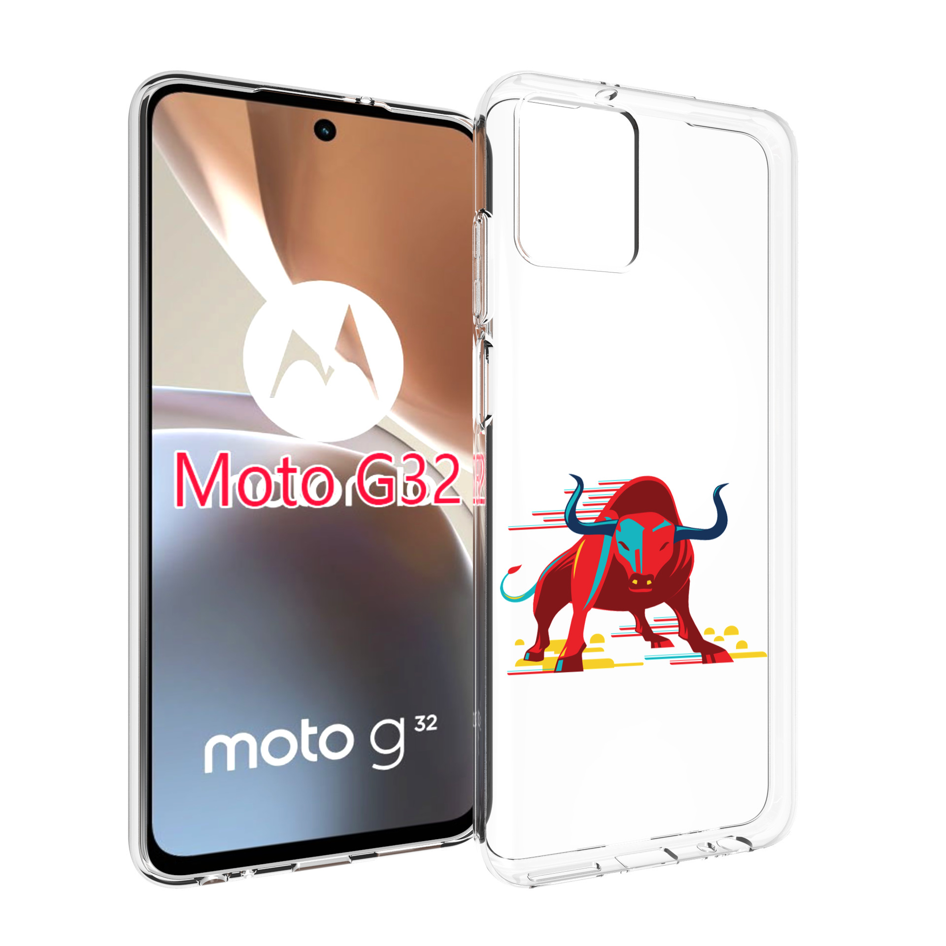 

Чехол MyPads Красный-бык для Motorola Moto G32, Прозрачный, Tocco