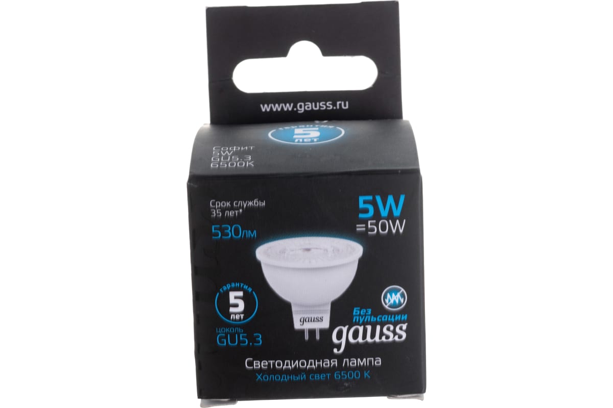 

Упаковка ламп LED GAUSS GU5.3, рефлектор, 5Вт, 101505305, 10 шт.