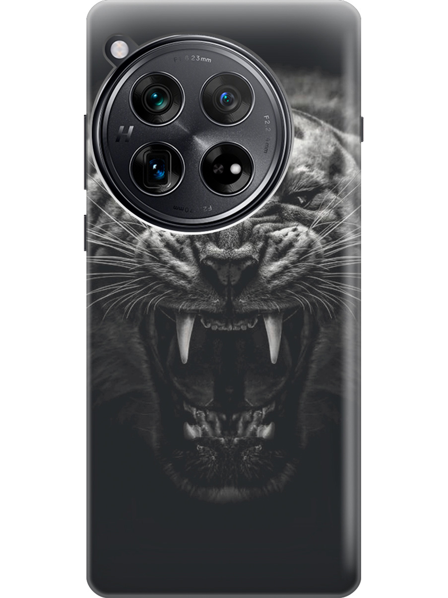 

Силиконовый чехол на OnePlus 12 с рисунком "Оскал тигра", Серый;черный, 20012114
