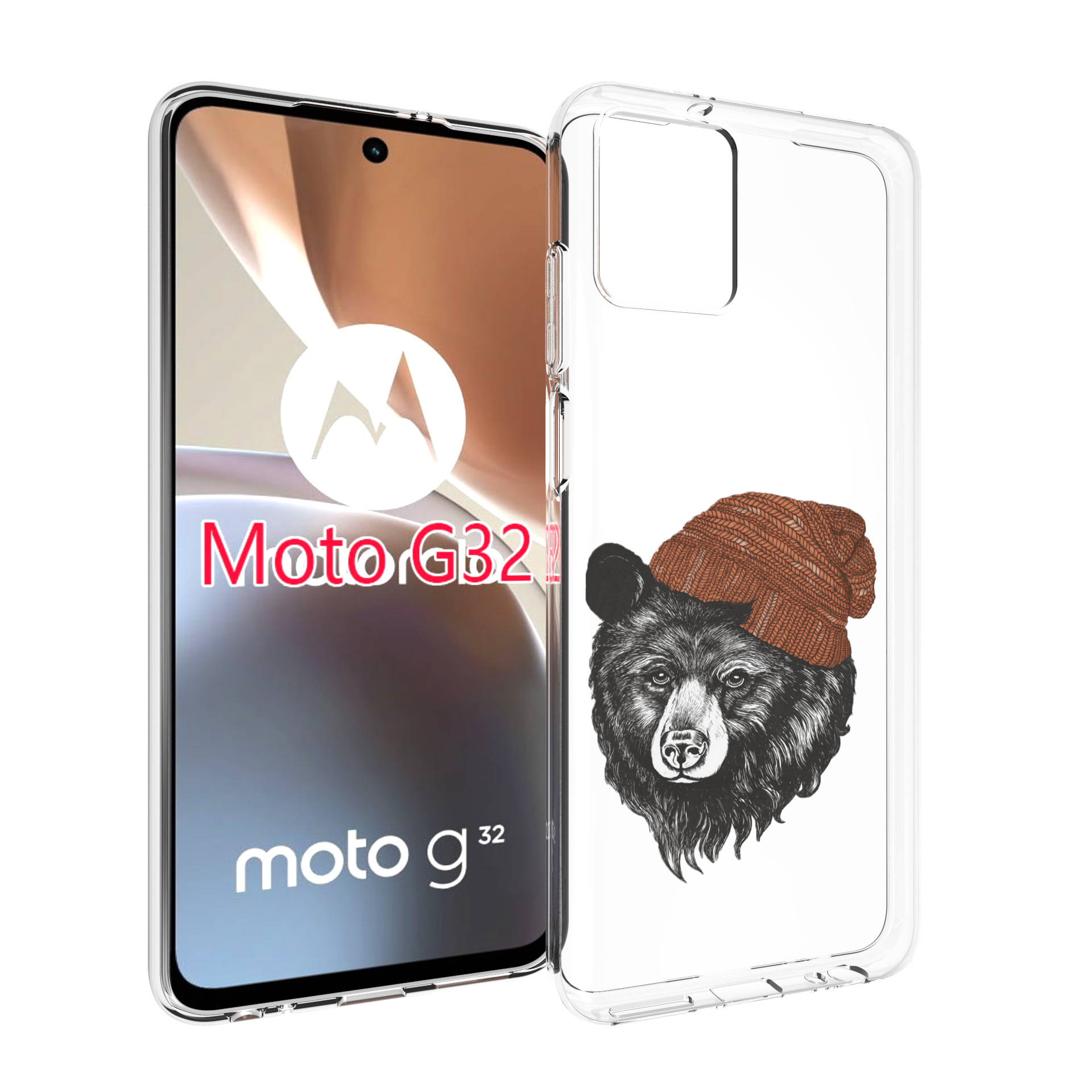 

Чехол MyPads Медведь в шапке 2 для Motorola Moto G32, Прозрачный, Tocco
