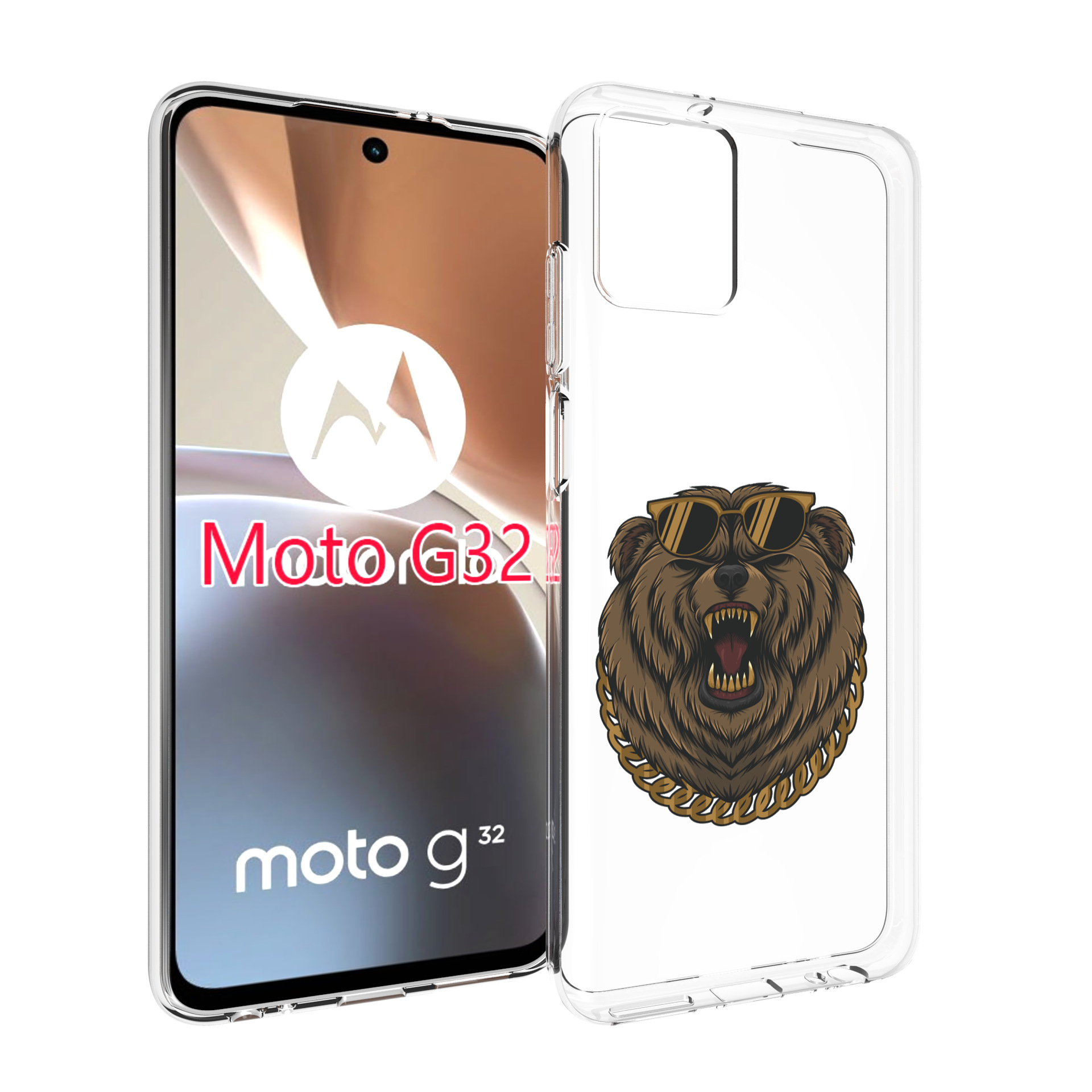 

Чехол MyPads Медведь-в-очках-2 для Motorola Moto G32, Прозрачный, Tocco